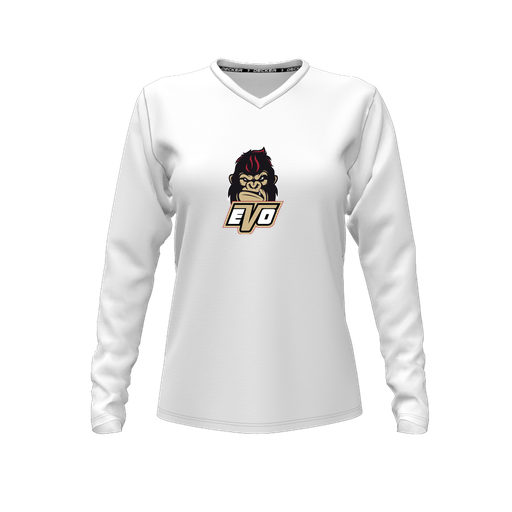 [CUS-DFW-TEES-CMF-VNK-LSL-WHT-FYXS-LOGO2] Decker Comfort T-Shirt (Female Youth XS, White, V Neck, Logo 2, Long Sleeve)