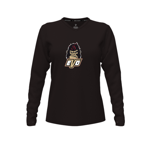 [CUS-DFW-TEES-CMF-VNK-LSL-BLK-FYXS-LOGO2] Decker Comfort T-Shirt (Female Youth XS, Black, V Neck, Logo 2, Long Sleeve)