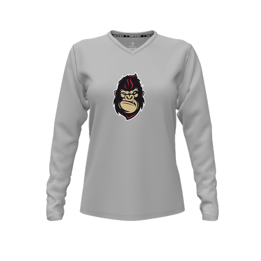 [CUS-DFW-TEES-CMF-VNK-LSL-GRY-FYXS-LOGO3] Decker Comfort T-Shirt (Female Youth XS, Gray, V Neck, Logo 3, Long Sleeve)
