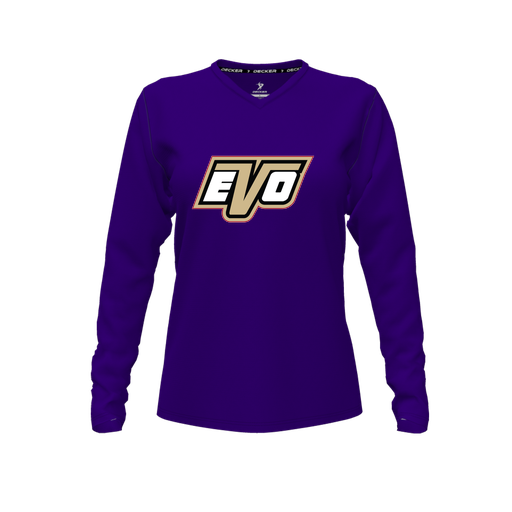 [CUS-DFW-TEES-CMF-VNK-LSL-PUR-FYXS-LOGO1] Decker Comfort T-Shirt (Female Youth XS, Purple, V Neck, Logo 1, Long Sleeve)