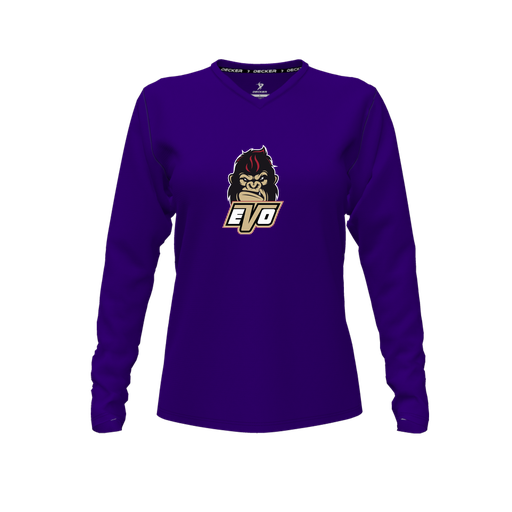 [CUS-DFW-TEES-CMF-VNK-LSL-PUR-FYXS-LOGO2] Decker Comfort T-Shirt (Female Youth XS, Purple, V Neck, Logo 2, Long Sleeve)