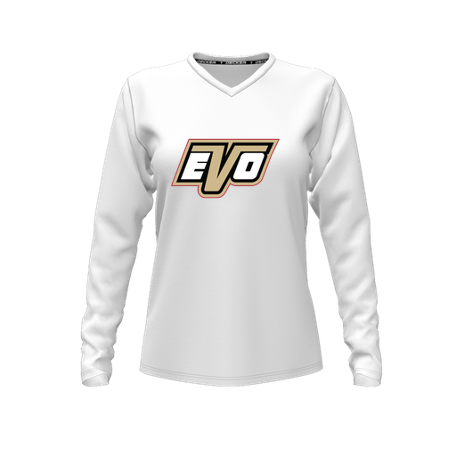 [CUS-DFW-TEES-PER-VNK-LSL-WHT-FYXS-LOGO1] Performance T-Shirt (Female Youth XS, White, V Neck, Logo 1, Long Sleeve)