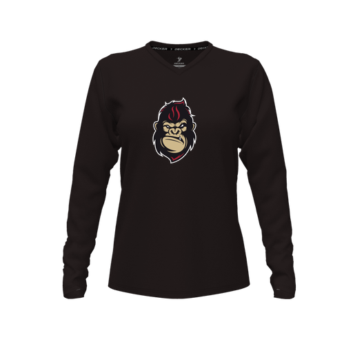 [FTLVPTBK-FYXS-LOGO3] Decker Performance T-Shirt (Female Youth XS, Black, V Neck, Logo 3, Long Sleeve)