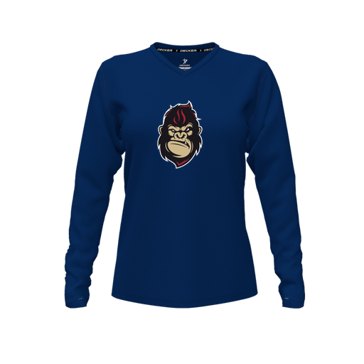 [CUS-DFW-TEES-PER-VNK-LSL-NVY-FYXS-LOGO3] Decker Performance T-Shirt (Female Youth XS, Navy, V Neck, Logo 3, Long Sleeve)