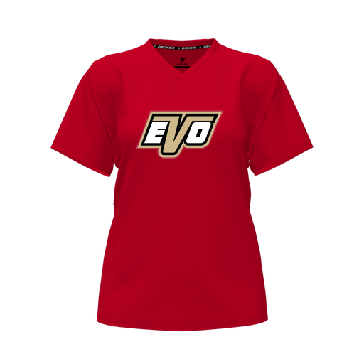 [CUS-DFW-TEES-PER-VNK-SSL-RED-FYXS-LOGO1] Performance T-Shirt (Female Youth XS, Red, V Neck, Logo 1, Short Sleeve)