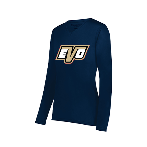 [222824.065.S-LOGO1] Ladies LS Smooth Sport Shirt (Female Adult S, Navy, Logo 1)