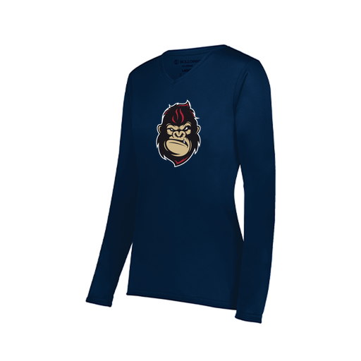 [222824.065.S-LOGO3] Ladies LS Smooth Sport Shirt (Female Adult S, Navy, Logo 3)